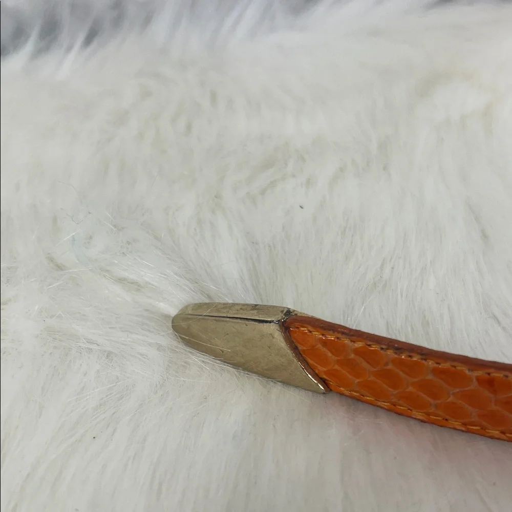 Vintage MZ Orange Snakeskin Texture Women's Belt with Gold Buckle Size Medium